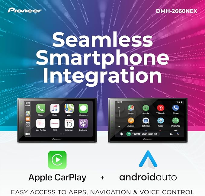 Pioneer DMH-2660NEX 6.8" Capacitive Touchscreen, Double Din – Wired Apple CarPlay & Android Auto, Amazon Alexa, Bluetooth, Backup Camera, FLAC, HD Radio, Hi-Volt RCA