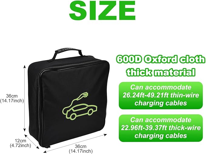 XhuangTech Waterproof EV Charging Cable Storage Bag Organizer, Heavy Duty Portable EV Charger Case for Electric Vehicle Chargers, Jumper Cables, Extension Cords, Hoses, Adapters, & Car Accessories