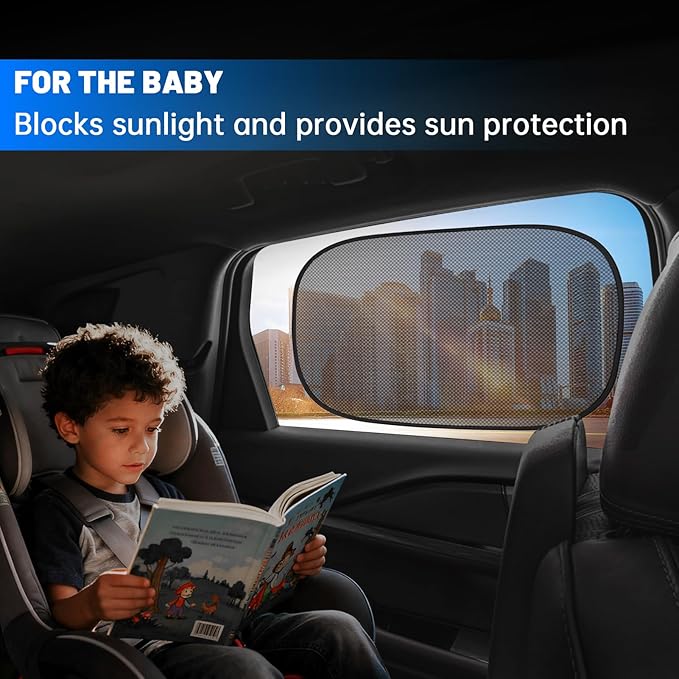 4 PCS Universal Car Window Shades for Baby, 20"x12" Static Cling Mesh Car Shades for Side Windows, Easy Fold UV & Sun Protection Window Covers for Family Travel