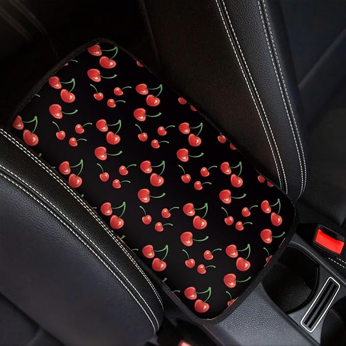 Cherry Auto Center Console Pad, Soft Car Center Console Covers Auto Armrest Seat Box Cover Protector for Most Vehicle SUV Truck