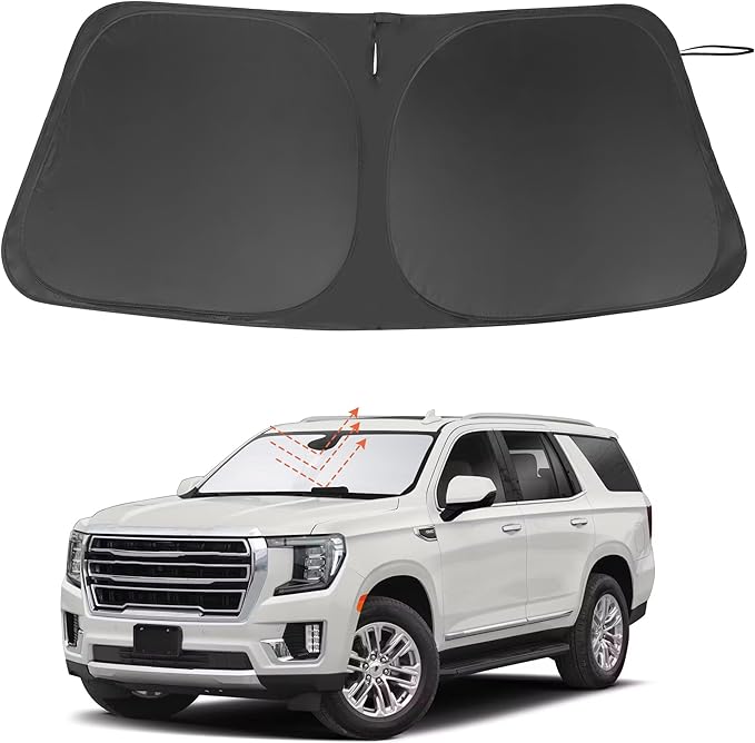 Windshield Sun Shade Custom Fit for 2021 2022 2023 2024 2025 GMC Yukon XL/Chevrolet Suburban Accessories Foldable Sunshade Sun Blocker Protect Car from Sun Rays & Heat Damage Keep Car Cooler