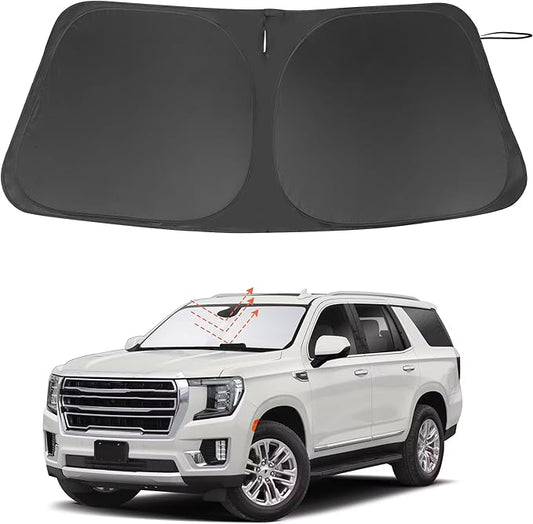 Windshield Sun Shade Custom Fit for 2021 2022 2023 2024 2025 GMC Yukon XL/Chevrolet Suburban Accessories Foldable Sunshade Sun Blocker Protect Car from Sun Rays & Heat Damage Keep Car Cooler
