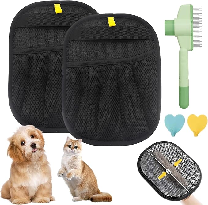 Pet Hair Remover, Electrostatic Pet Hair Removal Gloves, Reusable Cat & Dog Hair Removal Tool, 2025 Upgraded Pet Grooming Gloves for Couch, Furniture, Carpet (2 Pack)