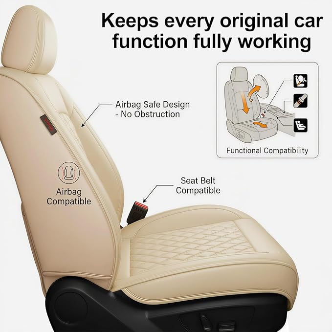Fit for Santa Cruz Seat Covers Compatible with Hyundai Santa Cruz 2022-2026 - Waterproof Breathable Leather Automotive Seat Cushions Protector,Airbag Compatible,Full Set 5 Seats(Beige)