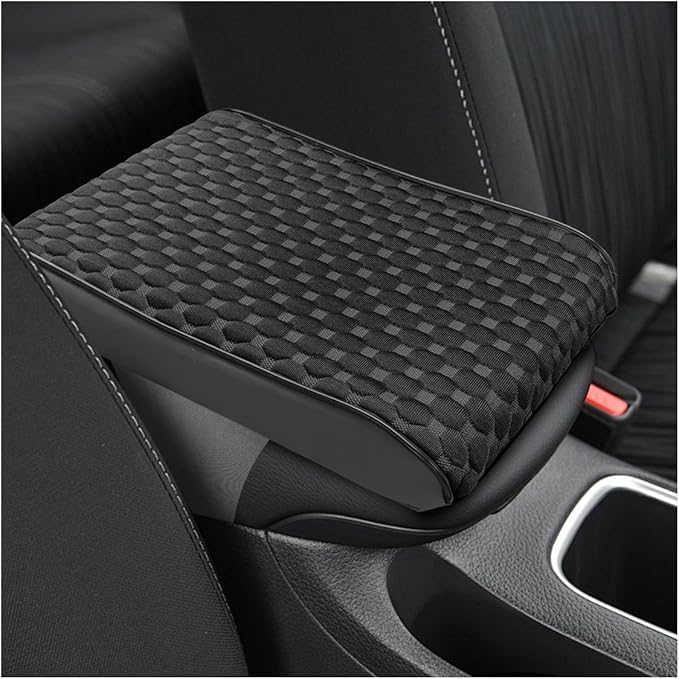 Cool Car Center Console Cushion Pad, Comfortable Ice Silk Car Armrest Cover, Breathable Vehicle Armrest Seat Box Pad Memory Foam, Auto Interior Protection Accessories, Universal for Summer (Black)