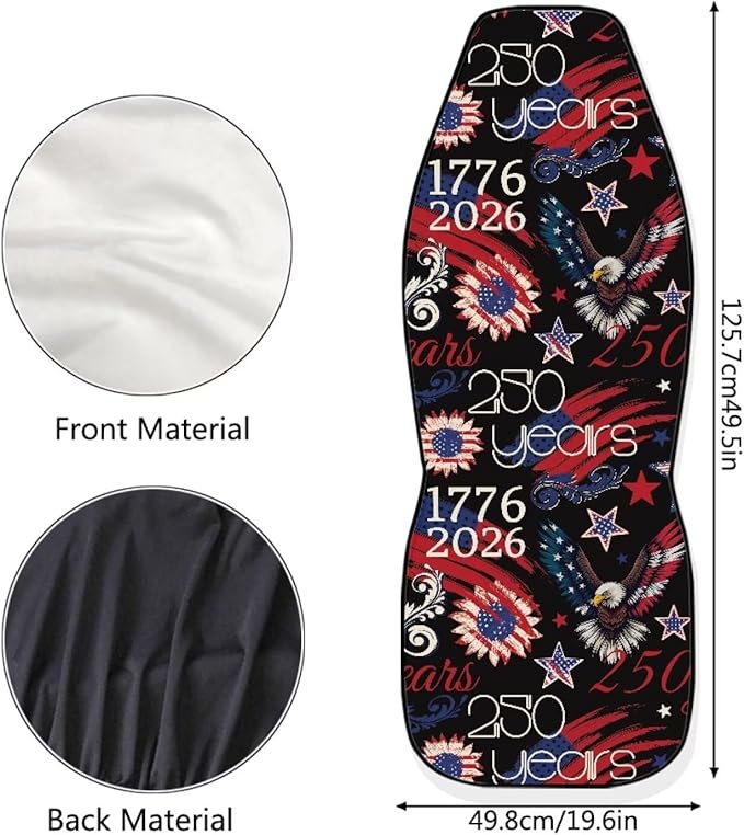 ELEQIN 250 Patriotic American Flag Car Front Seat Covers, 2 Pack Polyester Automotive Seat ProtectorsSoft & Breathable, Automotive Interior Accessories for Most Cars