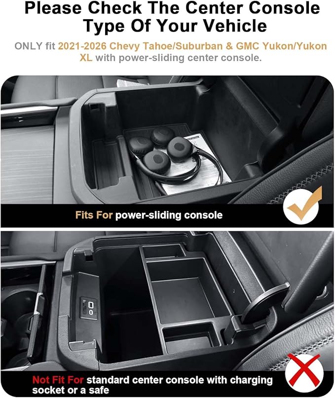 ECOZEN Center Console Organizer For 2021-2026 Chevy Tahoe/Suburban(Premier/High Country) & Yukon/Yukon XL(Denali/Denali Ultimate) Accessories Upgraded - Only Fit For Power Sliding Center Console