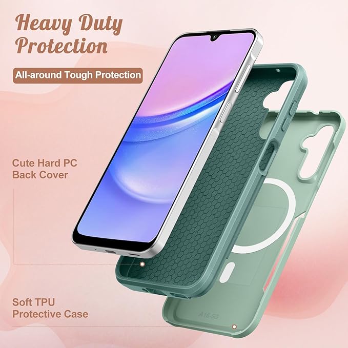 for Samsung Galaxy A16 5G Phone Case - Compatible with MagSafe Women Girls Cute Magnetic Protective Cover Cool Kawaii Girly Unique Cat Heavy Duty Shockproof Design for Samsung A16 5G Case