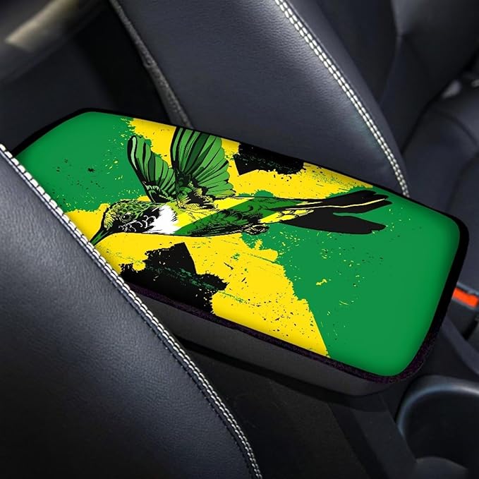 Armrest Cover Auto Center Armrest Mat Soft Car Console Pad, Jamaica Flag Hummingbird Auto Center Console Cover for Most Car Decoration