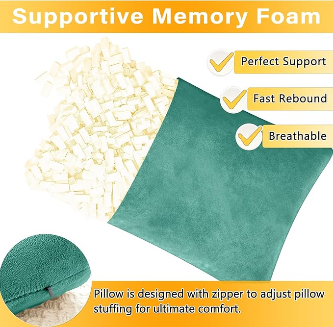 2 Pack Small Pillow, Memory Foam Mini Pillow 11 X 7 Inches for Travel, Sleeping, Nap and Neck, Knee, Lumbar Support, Tiny Cushion for Pet, Dogs (Teal Green)