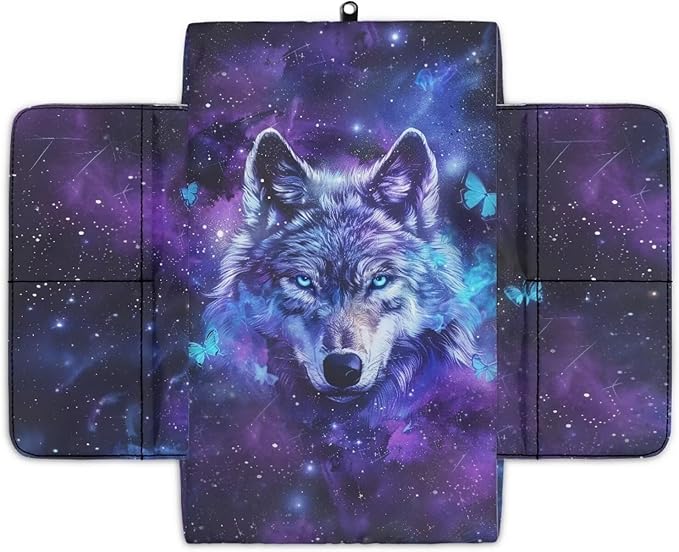 Wanyint Galaxy Wolf Butterfly Car Center Console Armrest Cover Soft Armrest Cover Lid Non-Slip Middle Console Cover with Side Storage Pocket for Car Seat Organizer Universal Fit