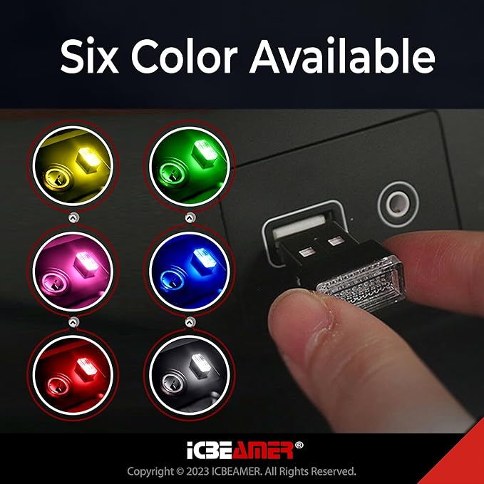 ICBEAMER Mini USB LED Light 1-Pack (Red) | Direct Plug-in Miniature/Nano Car Interior Ambient Accent Lighting Kit, Universal Fit for Auto Interior and Trunk