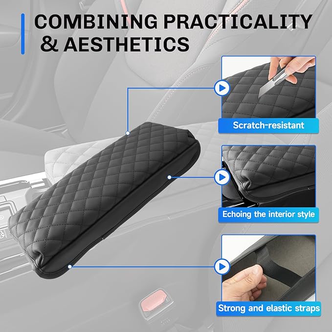 SXCY for 2025 2026 Toyota Prius Armrest Cover Pad for 2023-2026 Toyota Prius Accessories 2023 2024 2025 2026 Prius Center Console Cover w/Soft Cotton Cushion (Added-Pad w/Side Pockets)