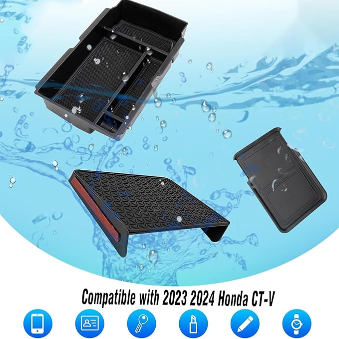 3PCS Center Console Organizer for 2023 2024 2025 2026 Honda CR-V & CR-V Hybrid Accessories, Custom Fit Armrest Tray, Console Tray and Hidden Storage Box, ABS Material