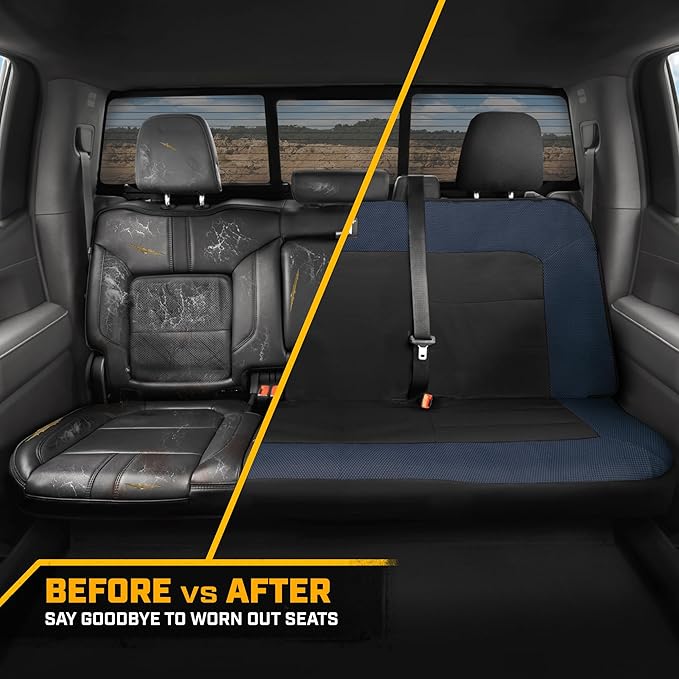 Cat MeshFlex Blue & Black Rear Seat Cover for Car – Durable Canvas & Mesh Design 60/40 Split Bench Protector for Cars, Trucks & SUVs – Back Seat Cover for Rear Bench – Interior Car Accessory