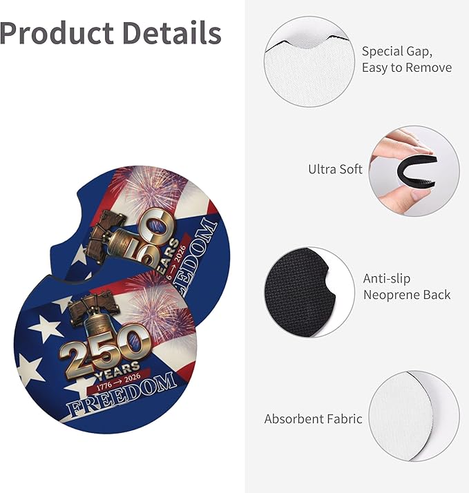 Anniversary American Flag Steering Wheel Cover Anniversary American USA Flag Steering Wheel Cover Car Men Breathable Universal for 14-15 Inch Anti-Slip 2 Pieces Car Coasters