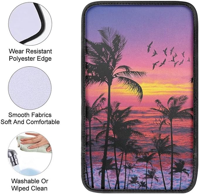 Dreaweet Sunset Palm Tree Print Arm Rest Cover for Car Women Purple Car Center Console Cushion Pad Hawaiian Car Accessories Universal Armrest Cover for SUV Sedan