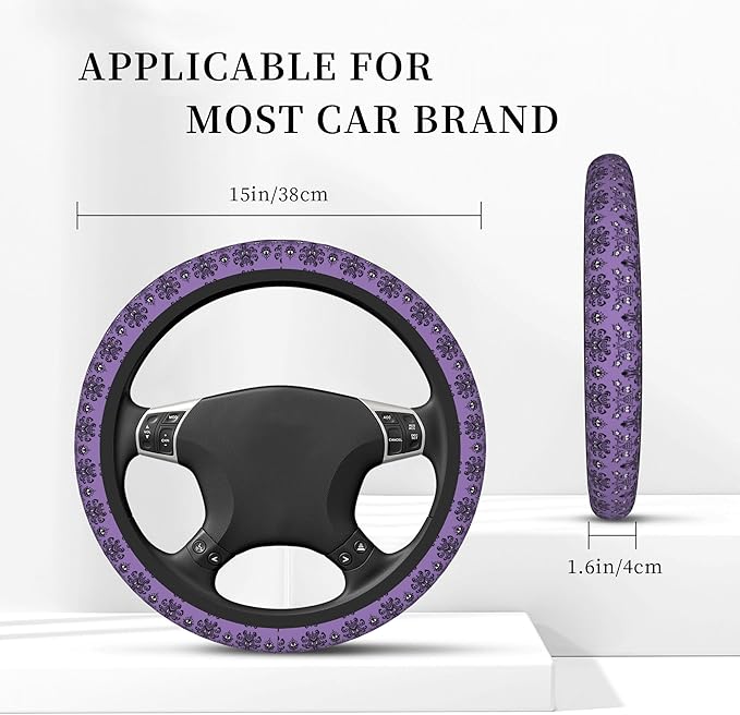 Haunted The Mansion Steering Wheel Cover Cute Universal 15 Inch Car Accessories Protector for Women Fit Auto SUV Sedan Vans Trucks