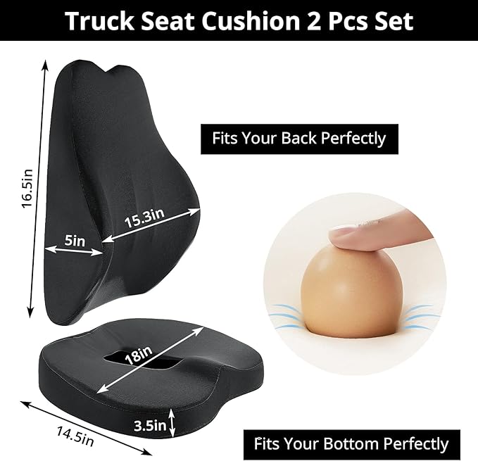 HOMBYS Memory Foam Truck Seat Cushion,Truck Seat Cushions for Truck Drivers,Semi Truck Truck Driver Seat Pad & Back Support for Truck Drivers,Semi Truck Driver Accessories,Black
