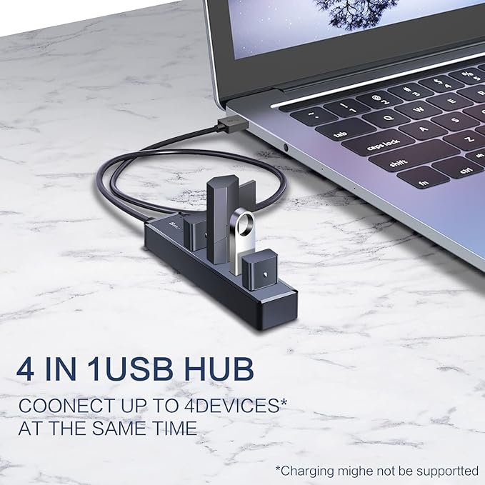 SmartQ H302S USB 3.0 Hub, 4-Port USB Expander with 2ft Long Cable, High-Speed Data Transfer, Compatible with Laptop, PC, Mac, Printer, External HDD (Pack of 2)