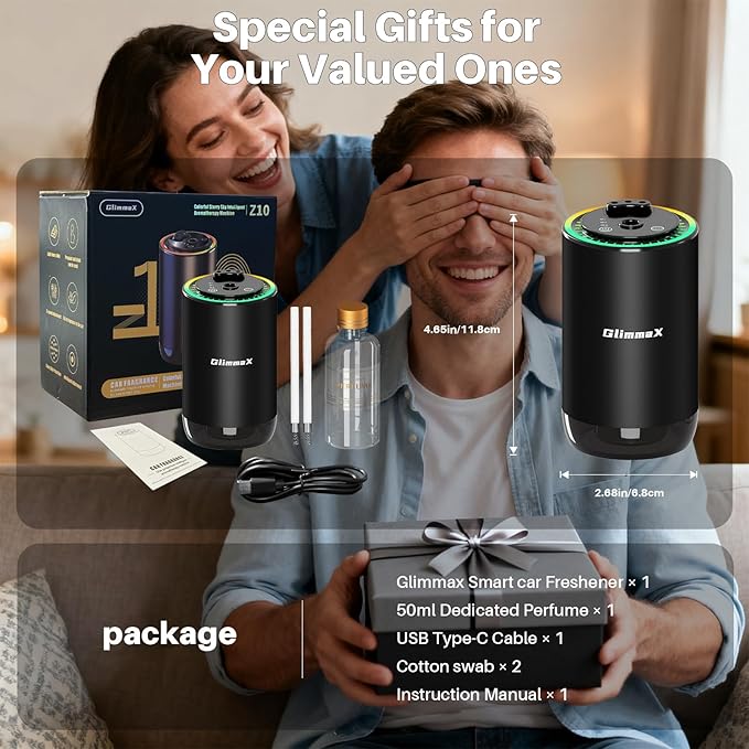 Smart Car Air Freshener Diffuser with Starry Sky Projection and 50ml Perfume, Auto On/Off Intelligent, 3 Adjustable Spray Modes Rechargeable Car Aroma Diffuser, Cologne