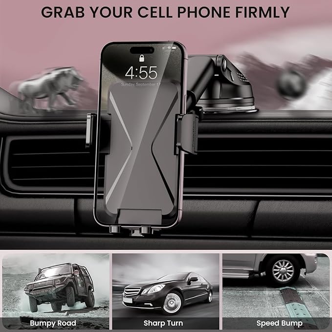 DOLYOFG Universal Car Phone Mount Holder [3-in-1 Suction Cup] for Dashboard Windshield Air Vent, Military-Grade Adhesive Phone Car Mount, One Hand Release for iPhone Samsung Android Smartphones