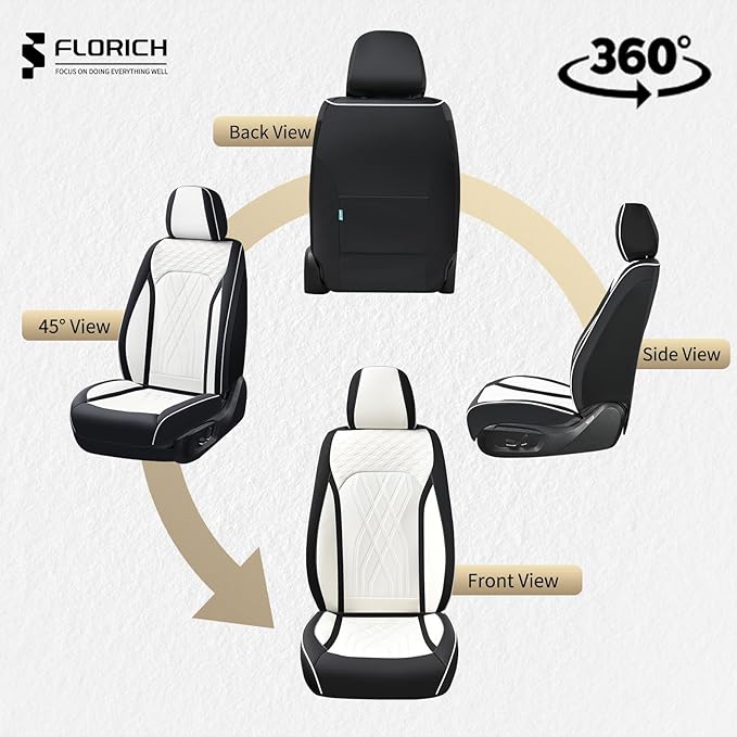 FLORICH Leather Cars Seat Covers Front Pair Seat Covers for Car Waterproof Automotive Seat Cover Vehicle Seat Interior Cushion Universal Fit for Most Car Truck SUV, Black&White