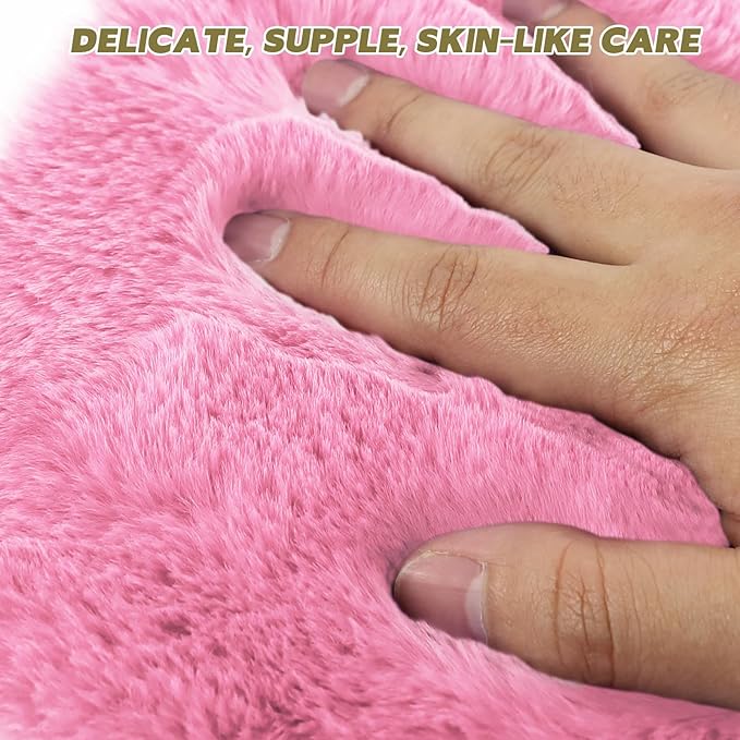wuyaoyao Sheepskin Car Seat Cushion, Soft Comfort Fur Wool Car Seat Covers, Winter Warm Auto Front Seat Cushion Pad, Fuzzy Seat Bottom Protector Universal for Vehicle Office Chair (Pink)