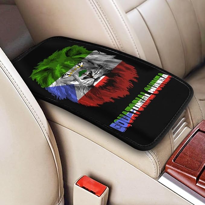 Vintage Equatorial Guinea Guinean Flag Lion Head Auto Center Console Armrest Cover Car Handrail Box Cushion Pad Mat Universal Fit Most Vehicle Sedan Truck SUV Soft Comfort Decor Accessories