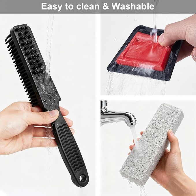 Miyake 3-in-1 Pet Hair Remover Rubber Brush with Squeegee, Cat and Dog Hair Remover Pumice Stone Tool, Lint & Carpet Cleaner for Couch, Furniture, Clothes, Pet Bed, Car Detailing Supply & Home Tools