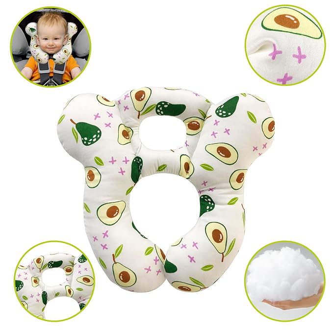 Baby Travel Pillow, Infant Kid's Cushion Soft and Skin Friendly for Car Seat, Pushchair and Stroller (White Avocado)