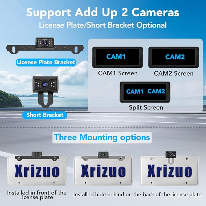Backup Camera for Truck, 6.86" HD 1080P Rear View Monitor Kit, Wired Backup Camera System with Night Vision, 2 Channel, IP69K Waterproof, Optional Dual Bracket, Plug & Play for Car RV Trailer Tractor