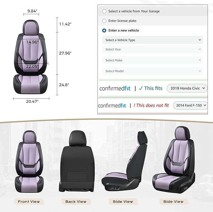 Coverado Seat Covers, Car Seat Covers Front Seats, Car Seat Cover, Car Seat Protector Waterproof, Car Seat Cushion Nappa Leather, Seat Covers Carseat Cover Universal Fit for Most Cars