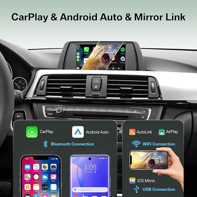 Wireless CarPlay Android Auto Adapter for BMW NBT 1 2 3 4 5 6 7 Series X1 X3 X4 X5 X6 2012–2016 Retrofit Decoder Support Mirrorlink, Rear Camera and OEM Car Functions