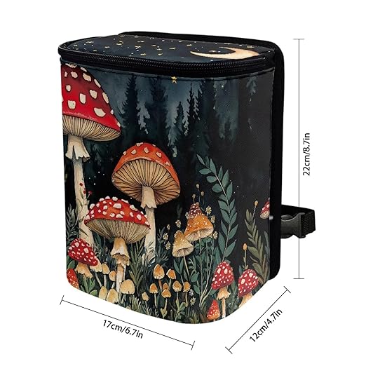 Mushroom Car Trash Can Auto Garbage Bag with Lid Leak-Proof Car Storage Bag Garbage Bag Hanging for Headrest Portable Vehicle Backseat Organizer