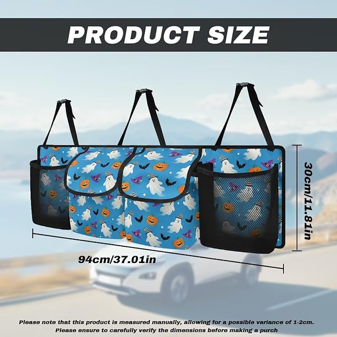 Hanging Cute Halloween Car Trunk Organizer, Car Back Seat Storage Bag with 4 Pockets Waterproof Auto Interior Accessories for SUV MPV Sedan Truck Jeep