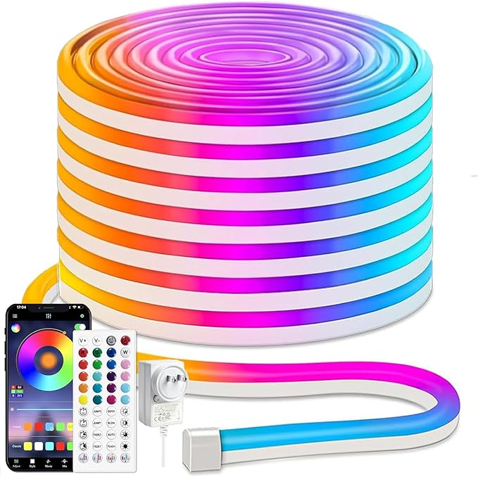 iNextStation 49.2FT RGB Neon LED Strip Lights, 24V Waterproof Silicone Rope Light, Music Sync, Color Changing, App & Remote Control, for Bedroom, Outdoor, Wall, Ceiling Decor