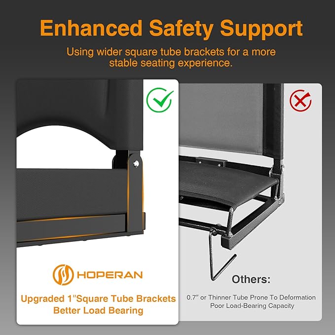 HOPERAN Heated Stadium Seats for Bleachers with Back Support, 3 Levels Heating Bleacher Chairs with Back and Cushion, Folding Bleacher Seat, Lightweight Portable Stadium Chair with Shoulder Strap