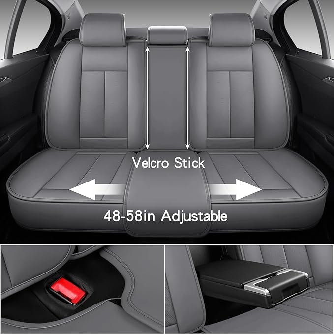Leather Car Seat Covers,Car Seat Covers Full Set,Automotive Seat Covers 5 Seats,Fit for Most Cars SUV and Most Sedans Grey