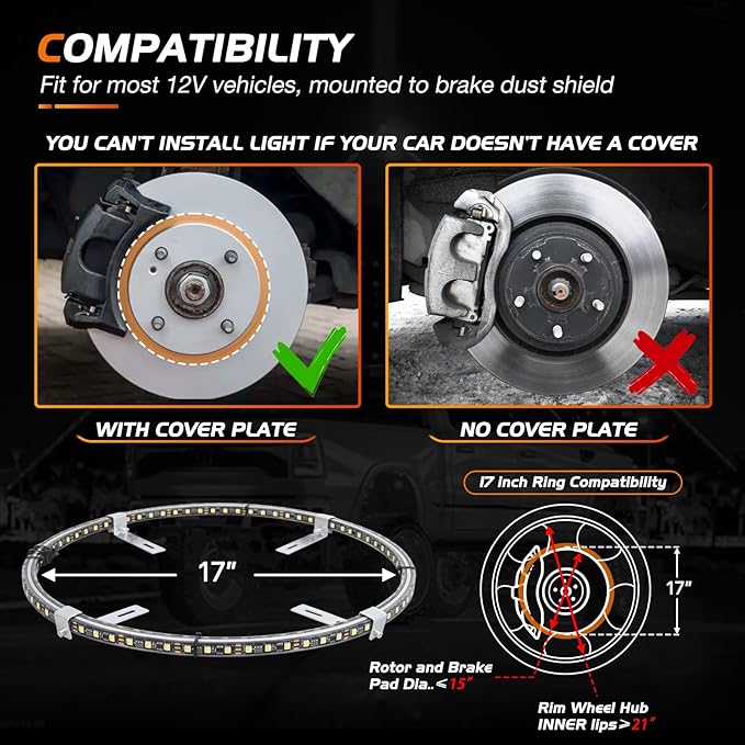 Nilight 4PCS 17inch Double Row LED Wheel Ring Lights Pure White with Remote Control w/Turn Signal Braking and Reverse Function Dual Row for Car Van SUV Truck