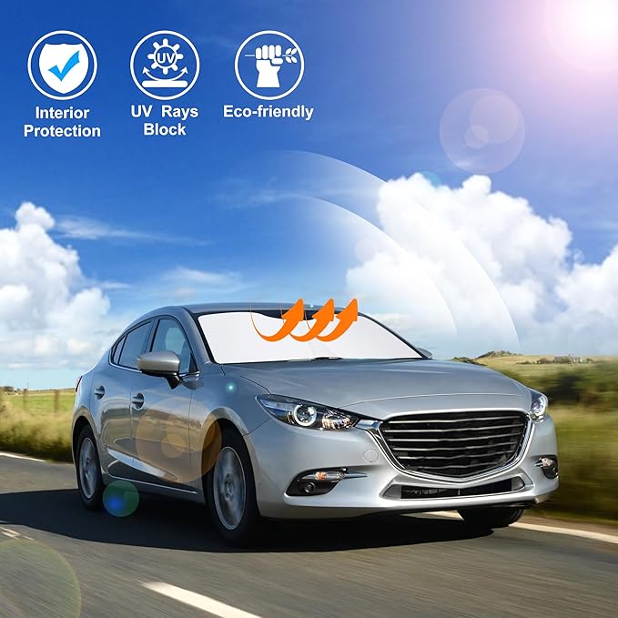 Windshield Sun Shade Custom Fit for 2014 2015 2016 2017 2018 Mazda 3 Accessories Foldable Sunshade Sun Blocker Protect Car from Sun Rays & Heat Damage Keep Car Cooler