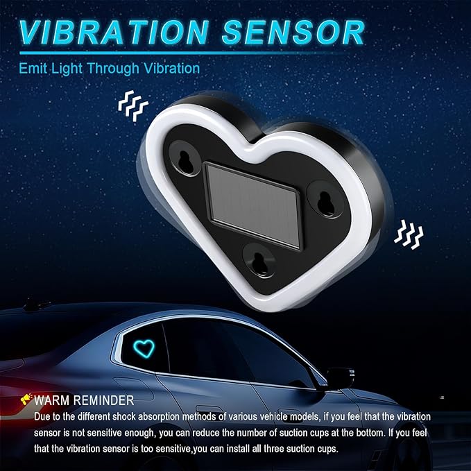 iFunyLED Car LED Interior Lights, Heart-Shaped Ambient Light for Windows, 5 Lighting Modes, Charging Through Type-c and Solar Energy, Car Decorations for Women Men, Pack of 2, (Ice Blue)