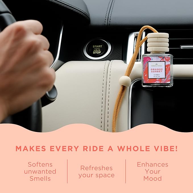 Honestly Margo Orange Sorbet Car Diffuser Air Freshener (0.34 Fl Oz, Pack of 1) – Stylish Scent Diffuser with Perfume – Must-Have Essentials for Women, Car Fresheners Long Lasting for a Fresh Drive