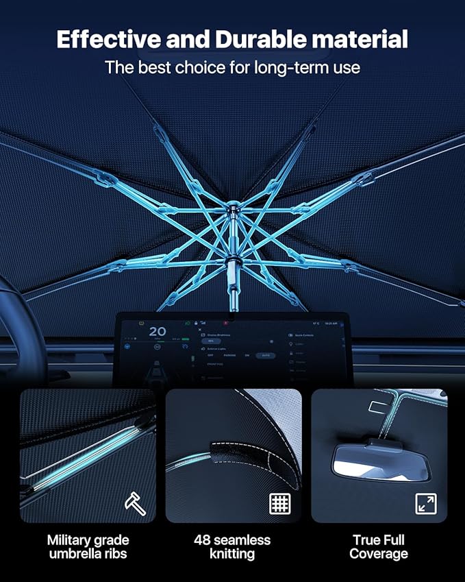 Car Windshield Sun Shade Umbrella - [Nano-Ice-Crystal Coatings] Protect Car from Sun Rays & Heat Damage Keep Cool and Protect Interior Medium (56" L x 31" W)