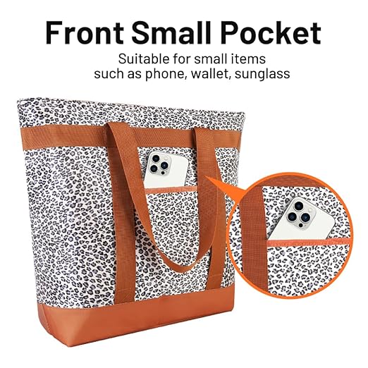 CIVJET Insulated Reusable Tote Bag for Grocery Shopping for Women/Men, Pizza/Food Delivery Bag to Keep Food Cold/Hot for Commercial Delivery Services, Cooler bags for Travel/Beach/Picnic, Cow Print