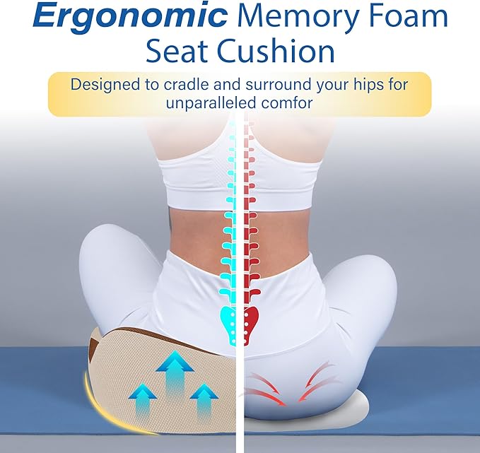 Car Seat Cushion: Ergonomic Memory Foam Car Cushion for Sciatica Pain Relief, Larger Driving Seat Pillow for Short Drivers on Long Drives - Butt Pillow for Truck, Office, Wheelchair - Beige