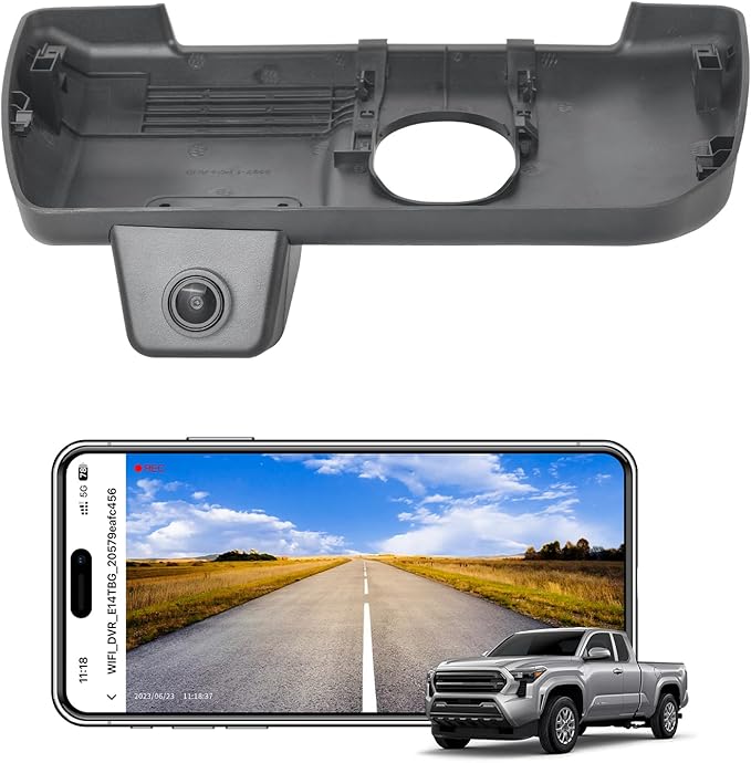 4K Dash Cam Custom fit for Toyota Tacoma & Hybrid 2024 2025 2026(Model B), SR SR5 TRD Sport Pro Pre-Runner Off Road Limited etc, Integrated OEM Look, UHD 2160P Video, App & WiFi,GPS, 64GB Card