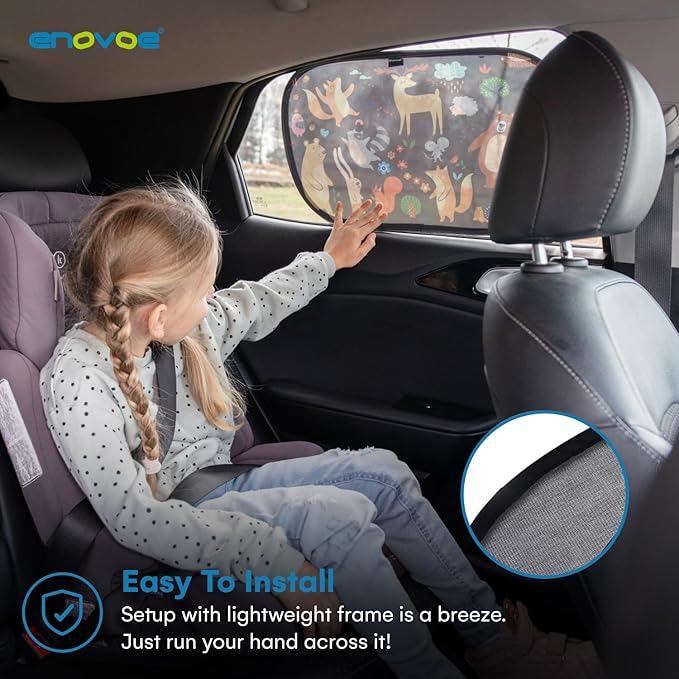 Enovoe Car Window Shades (4 Pack) - Sun Shade Blocker for Baby & Children, Cling Windows Cover, Glare Shield and UV Rays Protection, Side Window Screens for SUV, Mesh Car Windows Shade (21"x14")