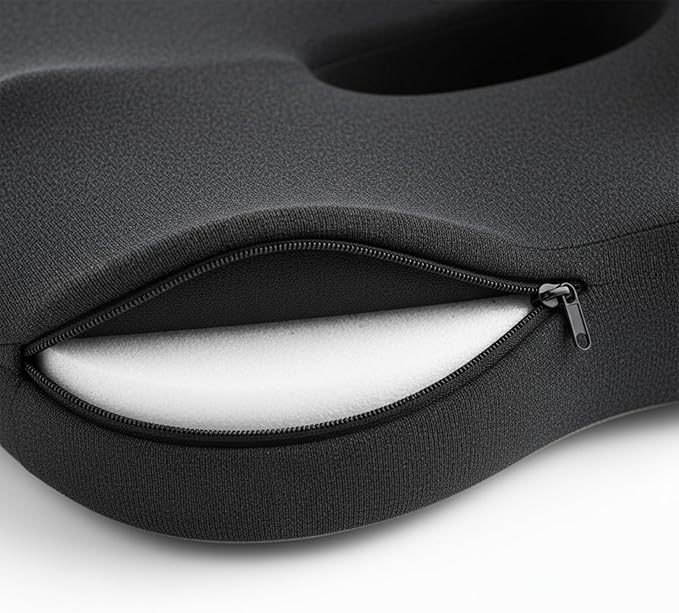 Memory Foam Seat Cushion, L-Shaped Ergonomic Office Chair Cushion for All-Day Sitting Comfort, Relieving Back & Tailbone Pain, Supportive Seat Cushions for Office Desk Gaming (Black Gray)