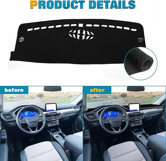 x xotic tech Center Console Dashboard Mat Pre-Cut Non-Slip Sunshield Sun Glare Protector Dash Carpet Pad Black Cover Compatible with Ford Escape 2020 2021 2022 2023 2024 2025 2026